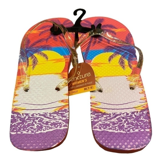 New Women's Juncture "Paradise" Rubber Flip-Flops - Purple/Pink, Size M 7/8 - Picture 2 of 4